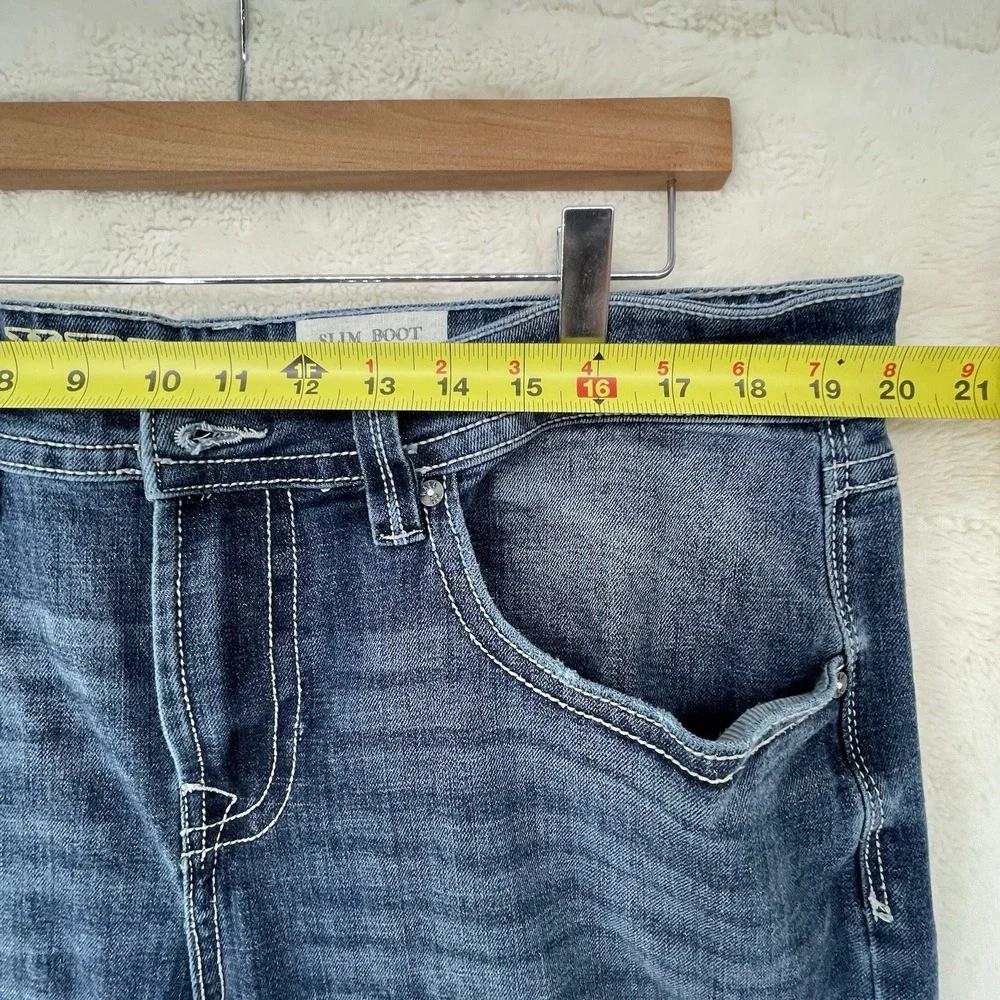 TK Axel Slim Bootcut Jeans Light Wash Distressed Blue Denim 38x32 Mens